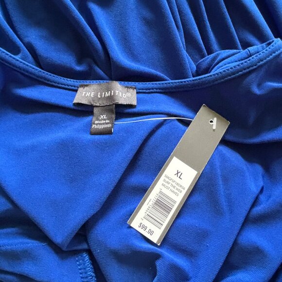 The Limited Royal Blue Wrap Dress w/ Tie Size XL  Ruffles Half Sleeve Stretchy - Picture 9 of 10
